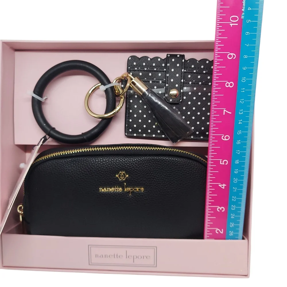 Nanette Lepore Black Belt Bag & Bracelet Card Case With Keyring Set NWT